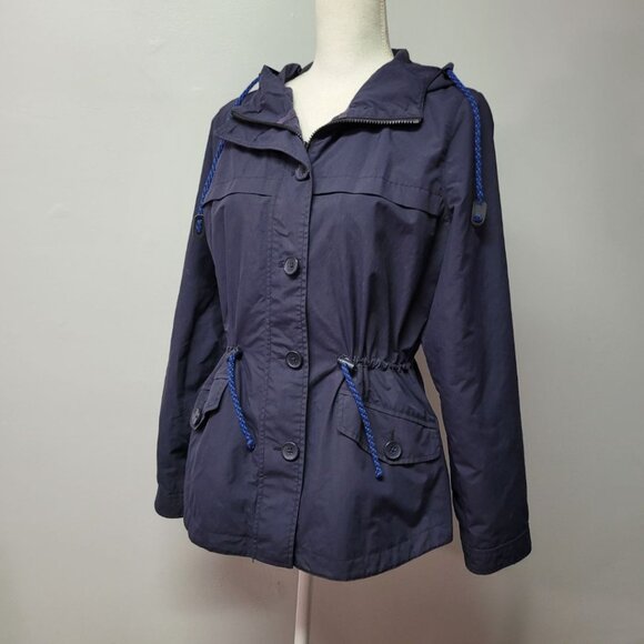 J Crew Nylon Jacket Windbreaker Blue Hooded Womens Small Spring Fall Layers - Picture 2 of 12